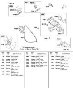 Water Pump, Fan, Vee-Belt Diagram and Parts List for 587447-0105-XX  Briggs and Stratton Engine